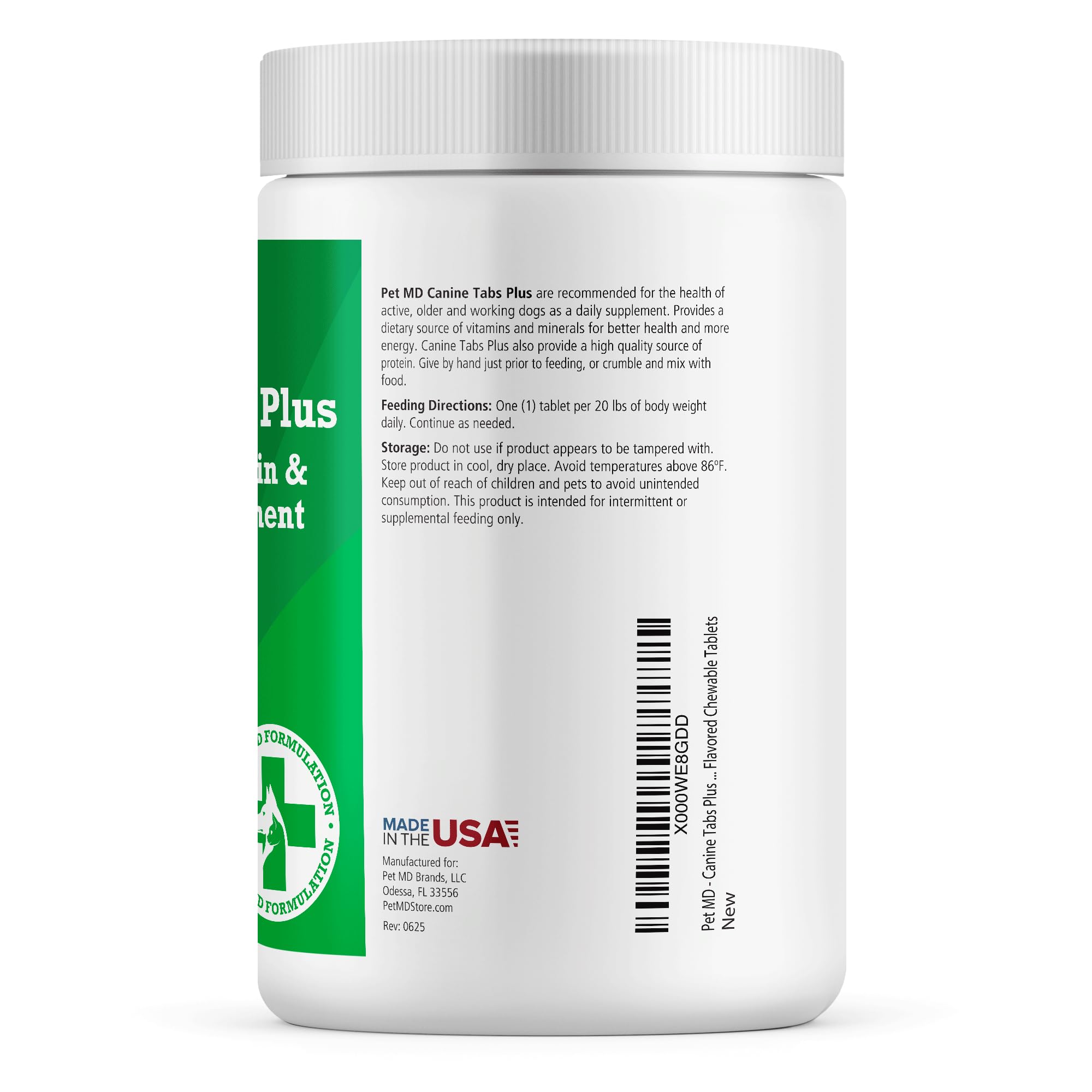 Pet MD Canine Tabs Plus dog enjoying chew as a tasty daily treat