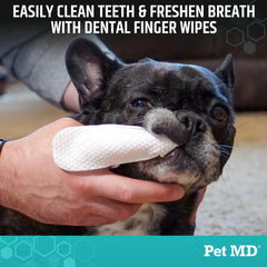 Pet MD dental wipes textured surface close-up used for plaque removal.