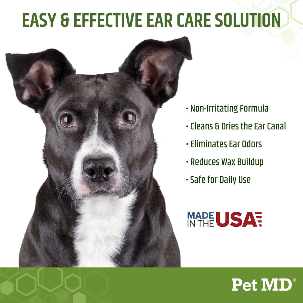 Pet MD dog ear wipes in use demonstrating gentle cleaning action.