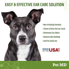 Pet MD dog ear wipes in use demonstrating gentle cleaning action.