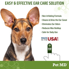 Pet MD dog ear wipes help remove dirt and odor gently.