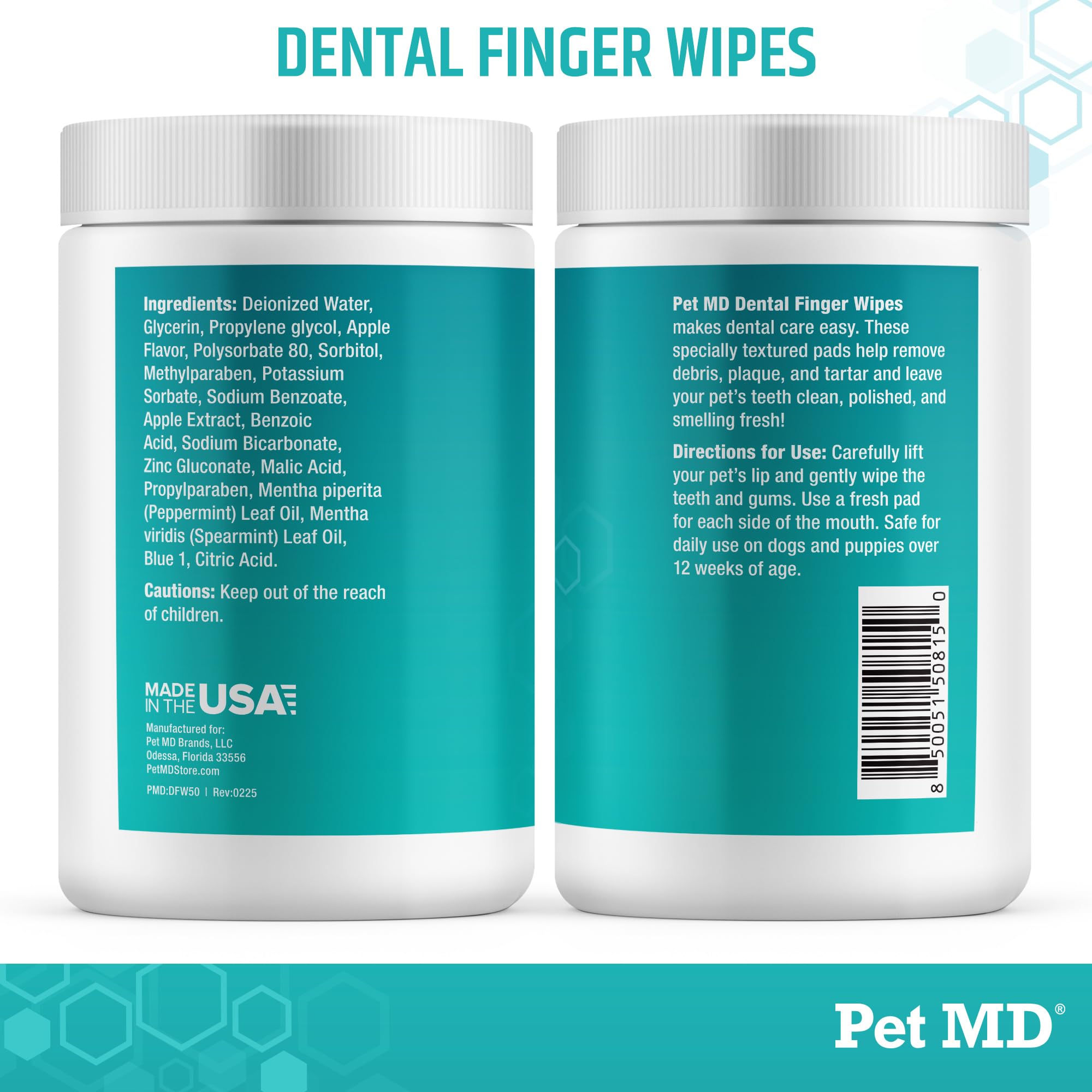 Pet MD dog-safe oral care product on display.
