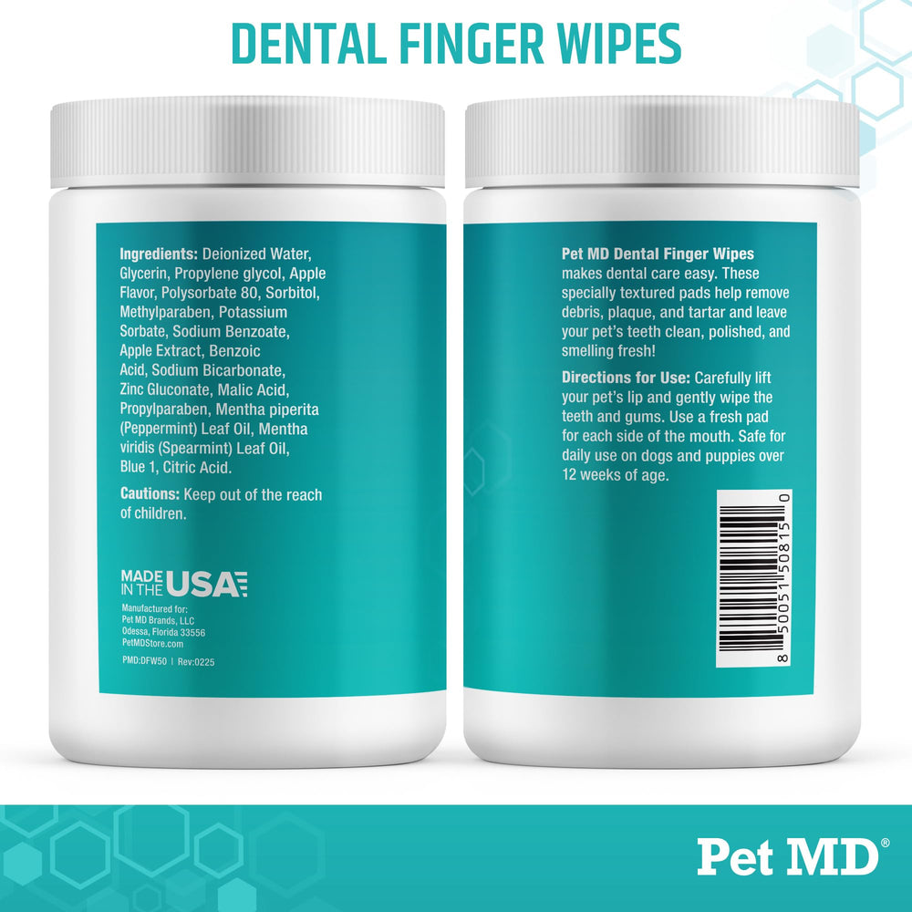 Pet MD dog-safe oral care product on display.