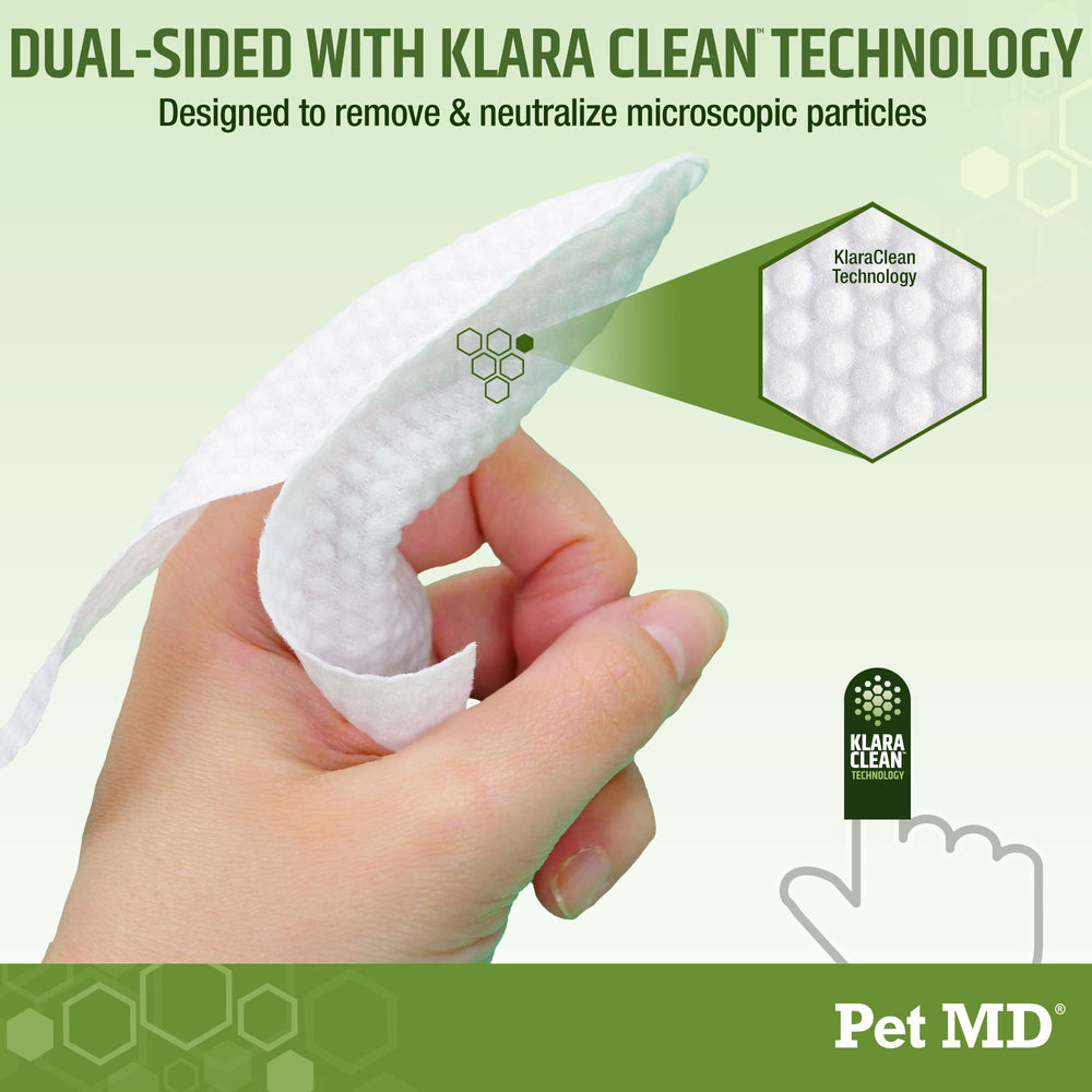 Pet MD eucalyptus-infused wipes refresh ears during routine care.