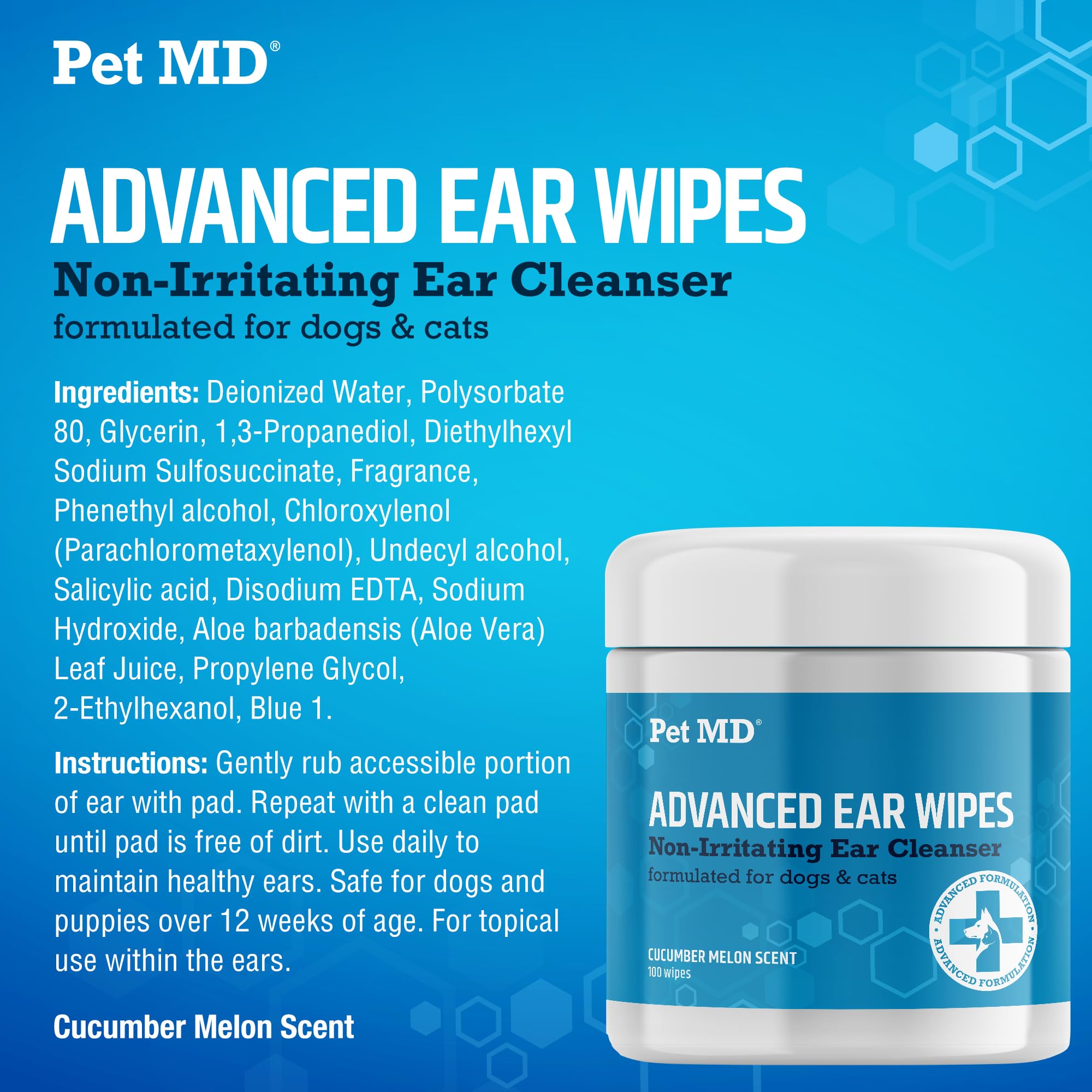 Pet MD Ear Wipes 100 count packaging for value and convenience