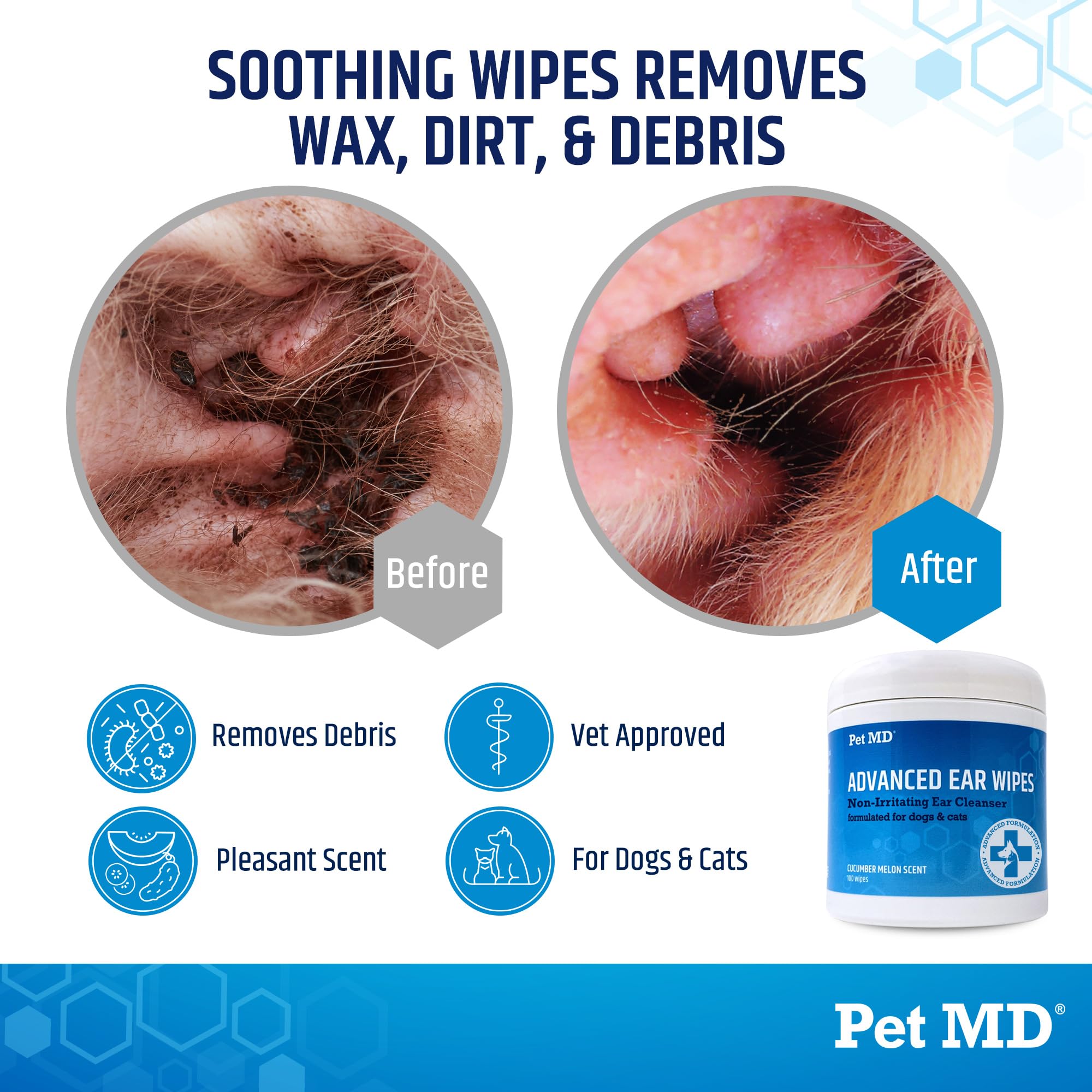Pet MD Ear Wipes with cucumber melon scent freshen ears and reduce odor