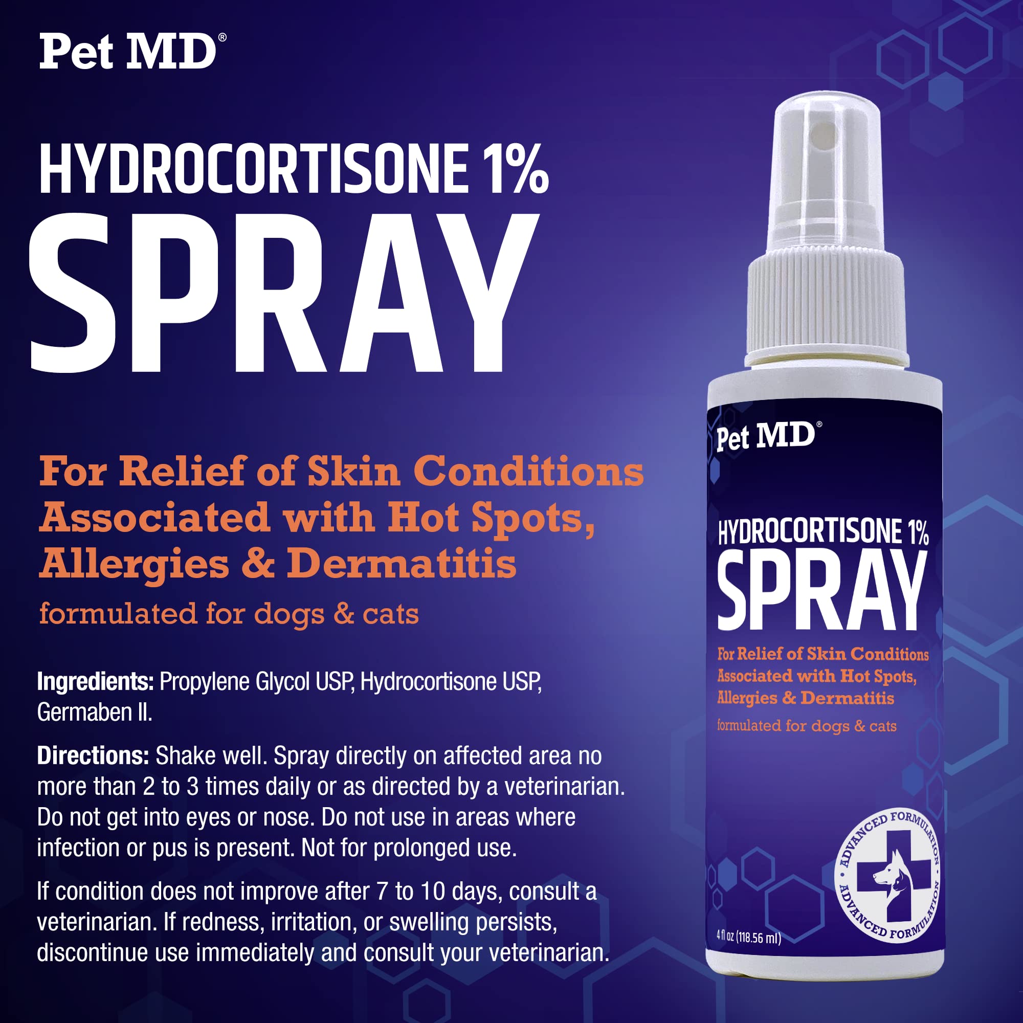 Pet MD spray with non-stinging formula ideal for sensitive skin areas