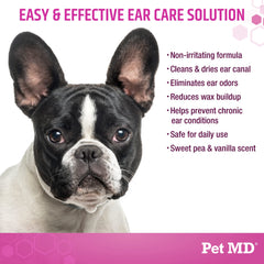 Pet MD Otic-Clean label closeup highlighting the deodorizing formula