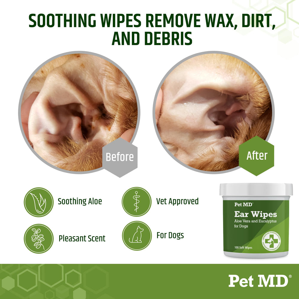 Pet MD Otic Cleanser bottle close-up highlighting soothing formula.