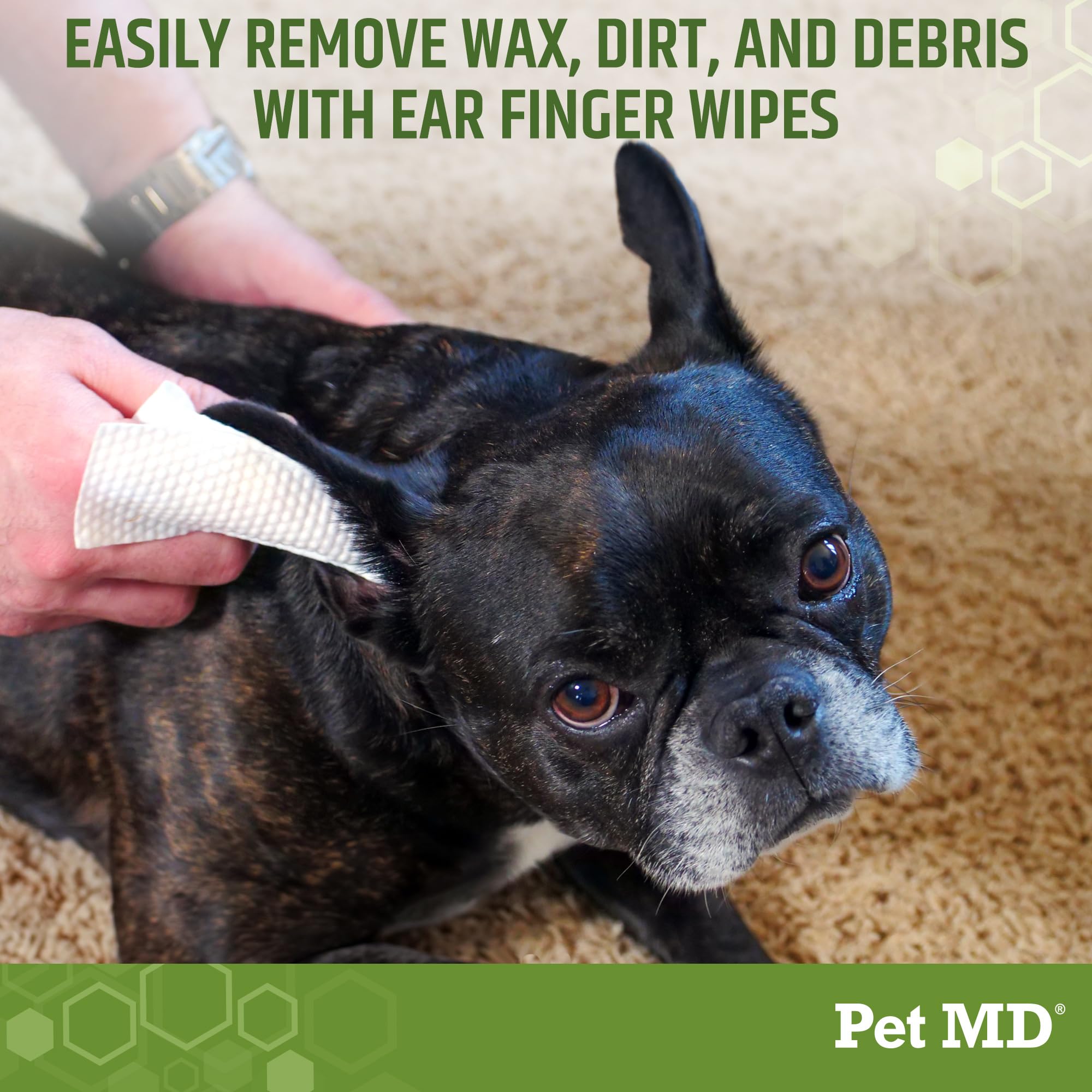 Pet MD otic cleanser for dogs with aloe vera soothes while cleaning.