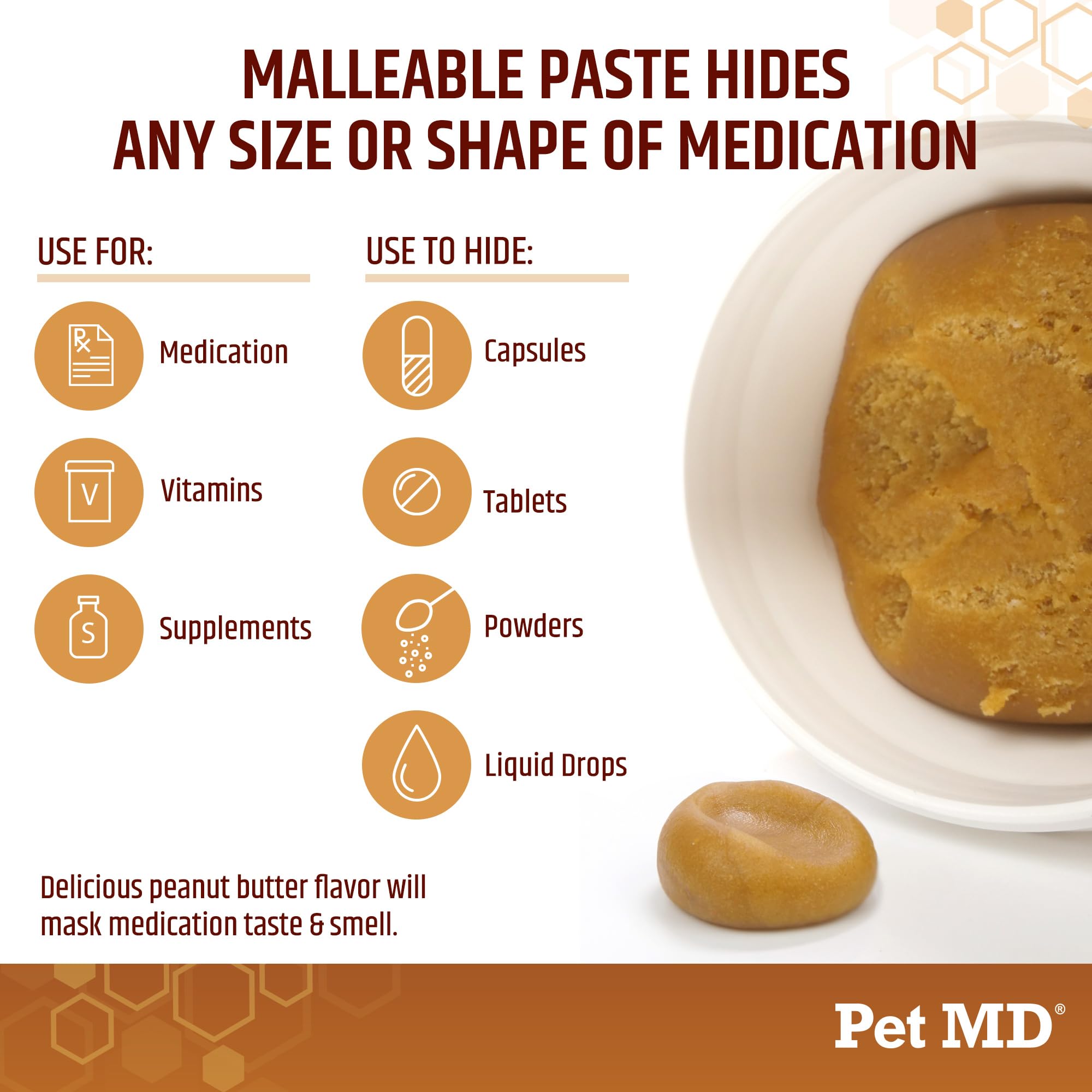 Pet MD wrap-a-pill paste pocket formation shown for easy dosing in dogs.