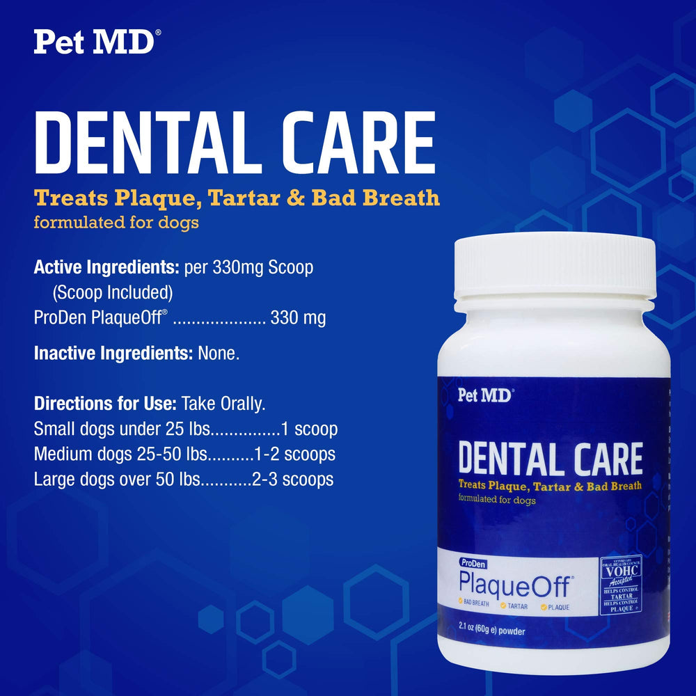 Pet MD PlaqueOff sea kelp ingredient signaling natural, sustainable dental care support.