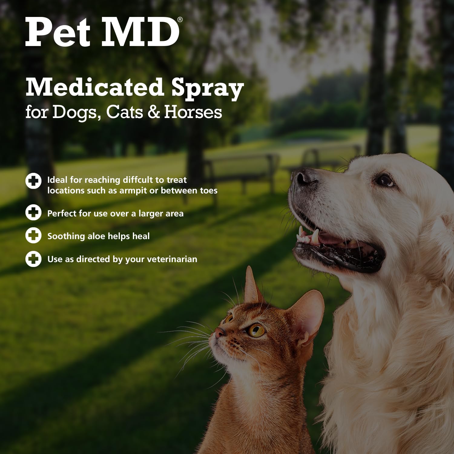 Pet MD Topical Spray on a cat's face folds for quick hygiene.
