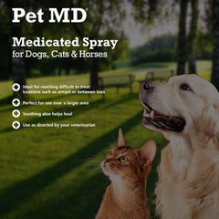Pet MD Topical Spray on a cat's face folds for quick hygiene.