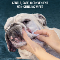 Pet MD topical wipes face folds used for gentle cleansing between baths.