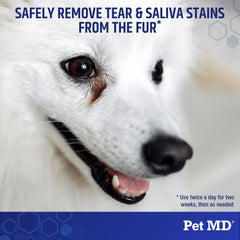Pet MD wipes with Aloe Vera and Sodium Hyaluronate for hydration.