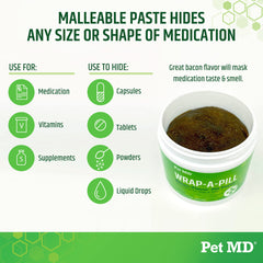 Pet MD Wrap A Pill bacon flavor paste being pinched to create a pill pocket