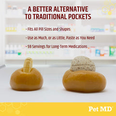 Pet MD Wrap cheese-bacon paste served on spoon suggests easy serving and tasty masking.