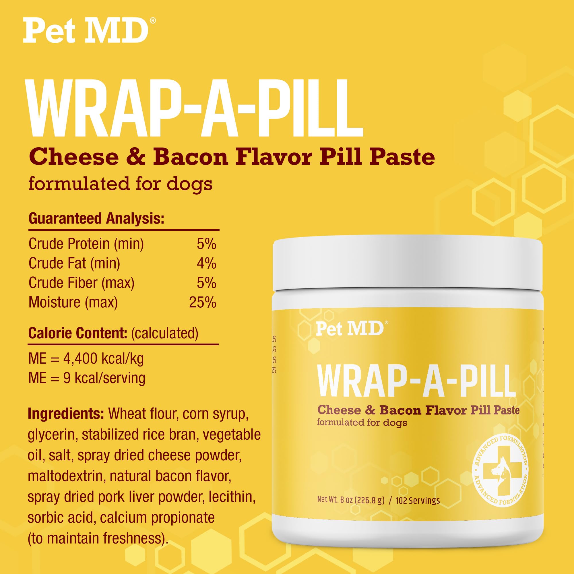 Pet MD Wrap cheese-bacon paste dog-enjoying moment implies high palatability and acceptance.