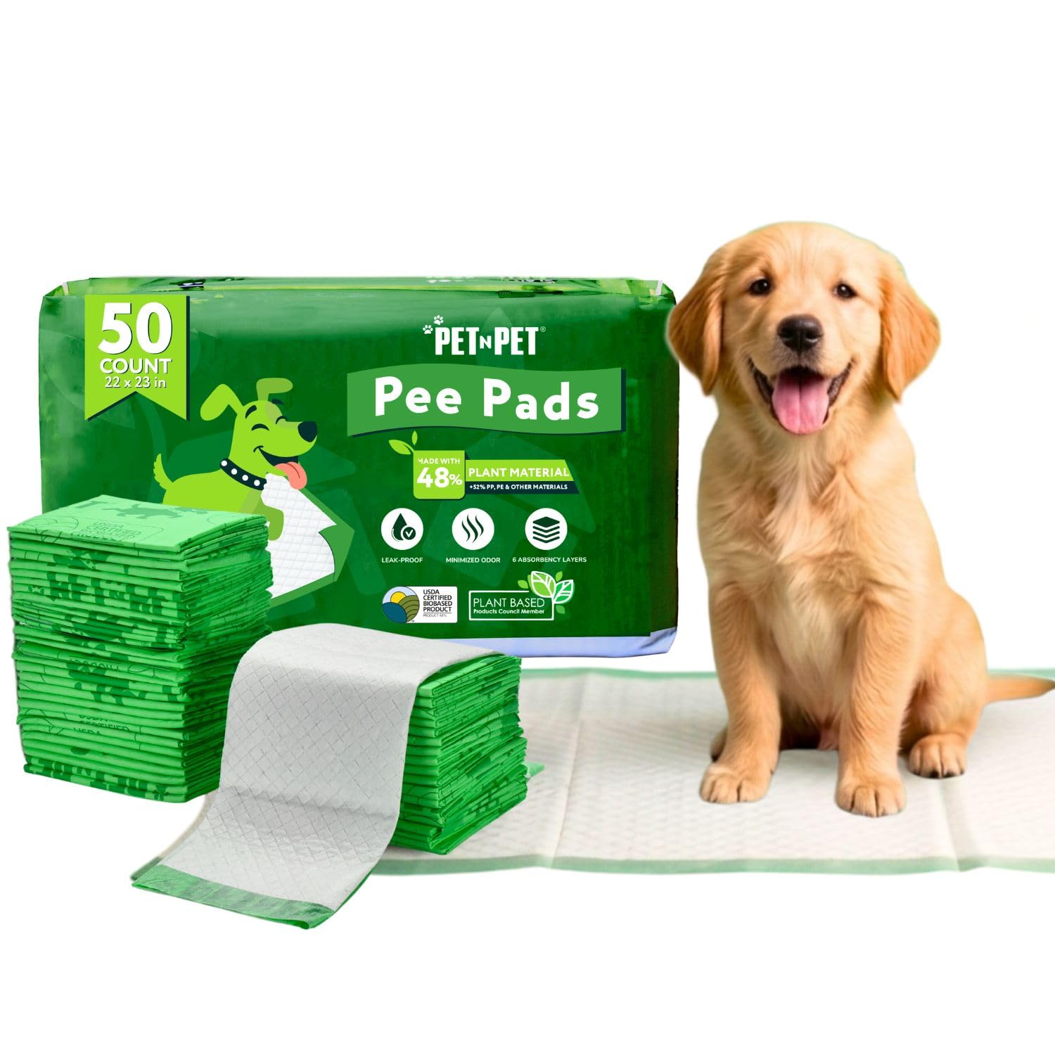 Pet N Pet 50-count pee pads provide reliable protection with high absorption