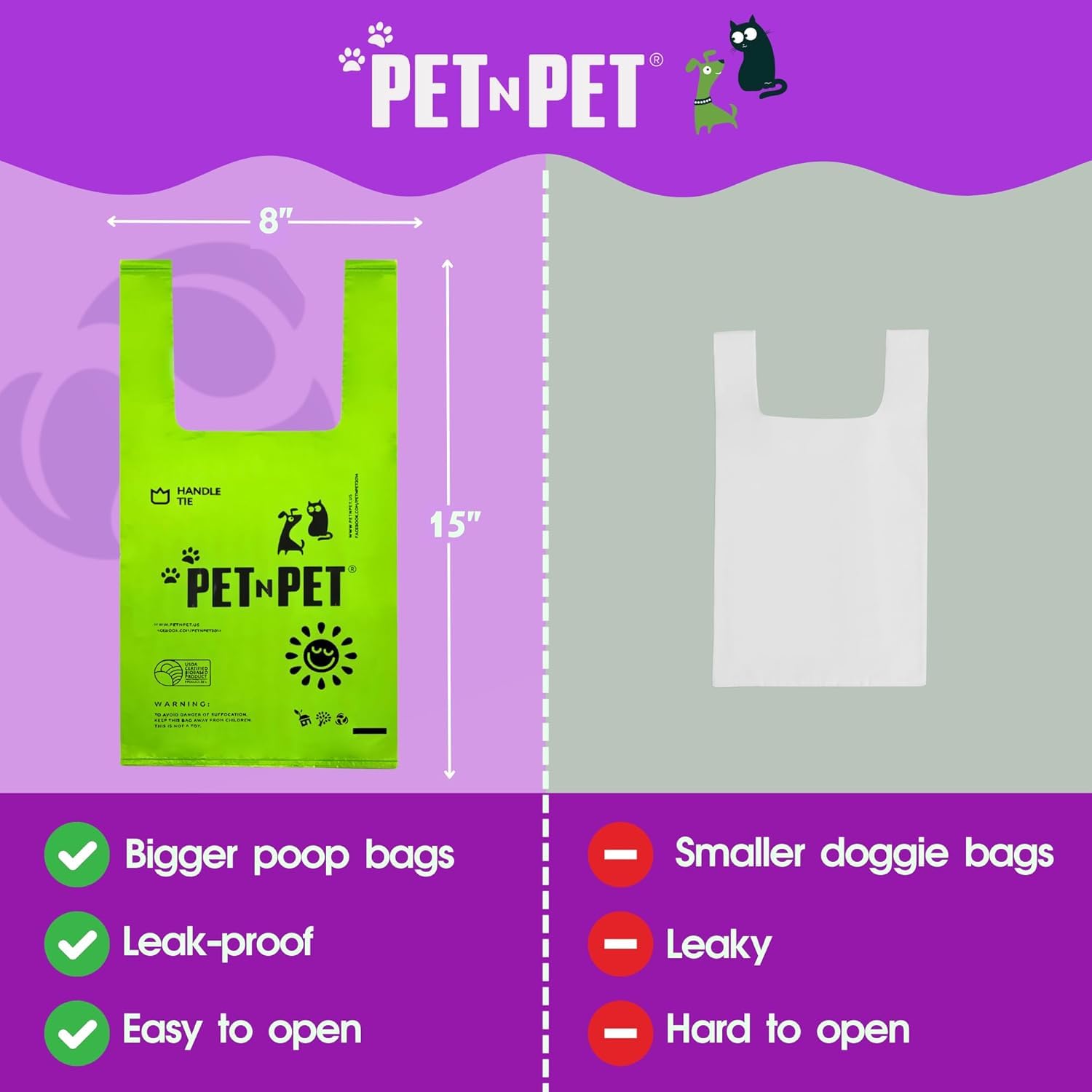 PET N PET dog poop bags with tie handles for quick disposal
