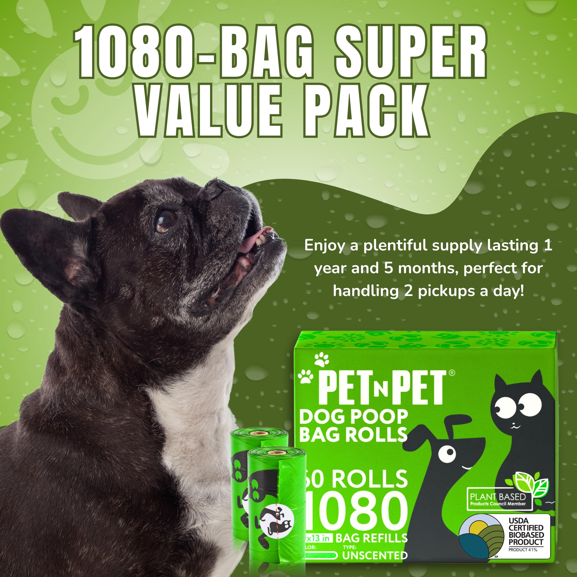 PET N PET unscented dog waste bags reduce odor on outings.