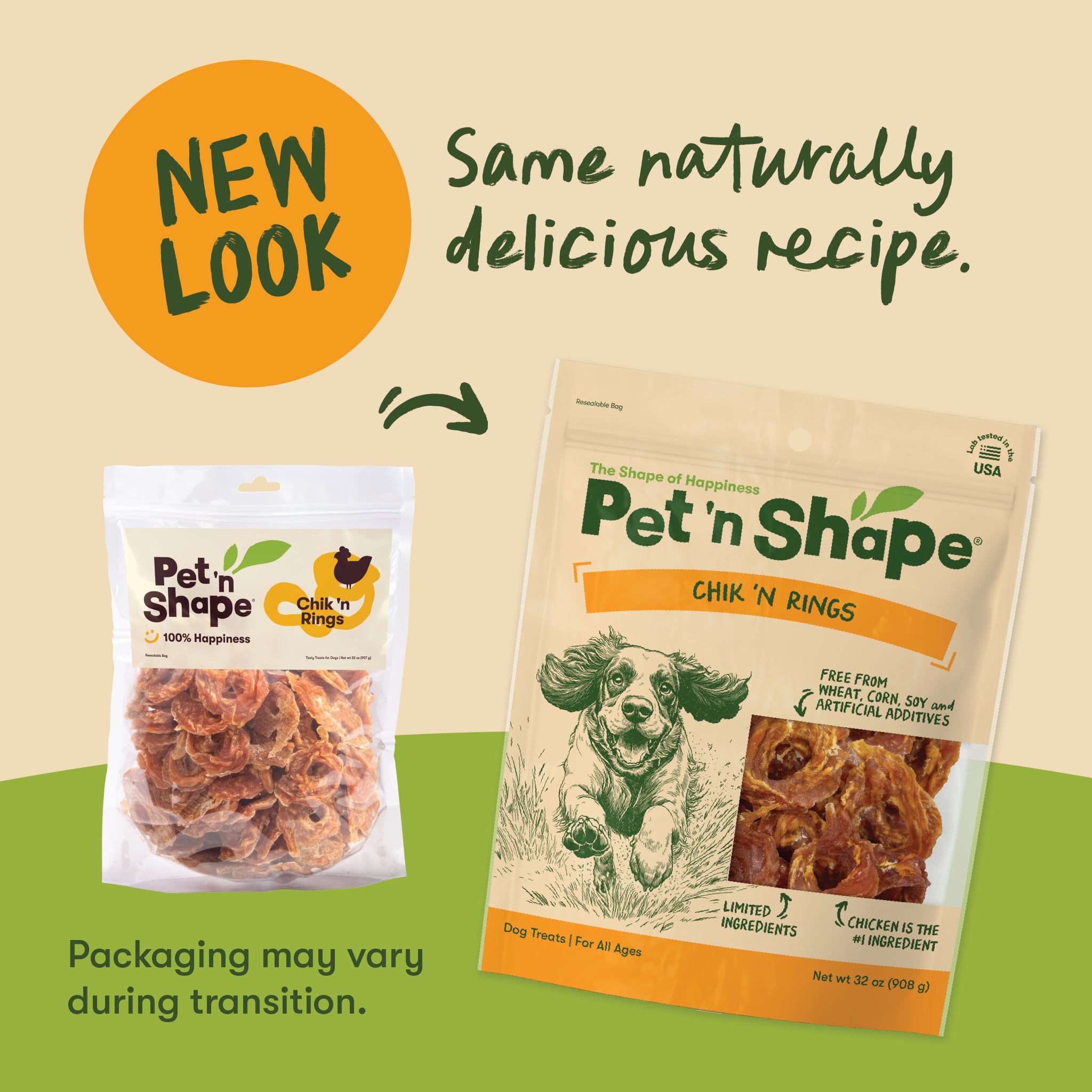Pet 'n Shape Chik 'n Rings chicken breast close-up, natural protein.
