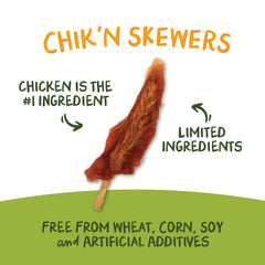 Pet 'n Shape Chik 'n Skewers chicken wrap closeup displaying chicken breast wrapped around rawhide