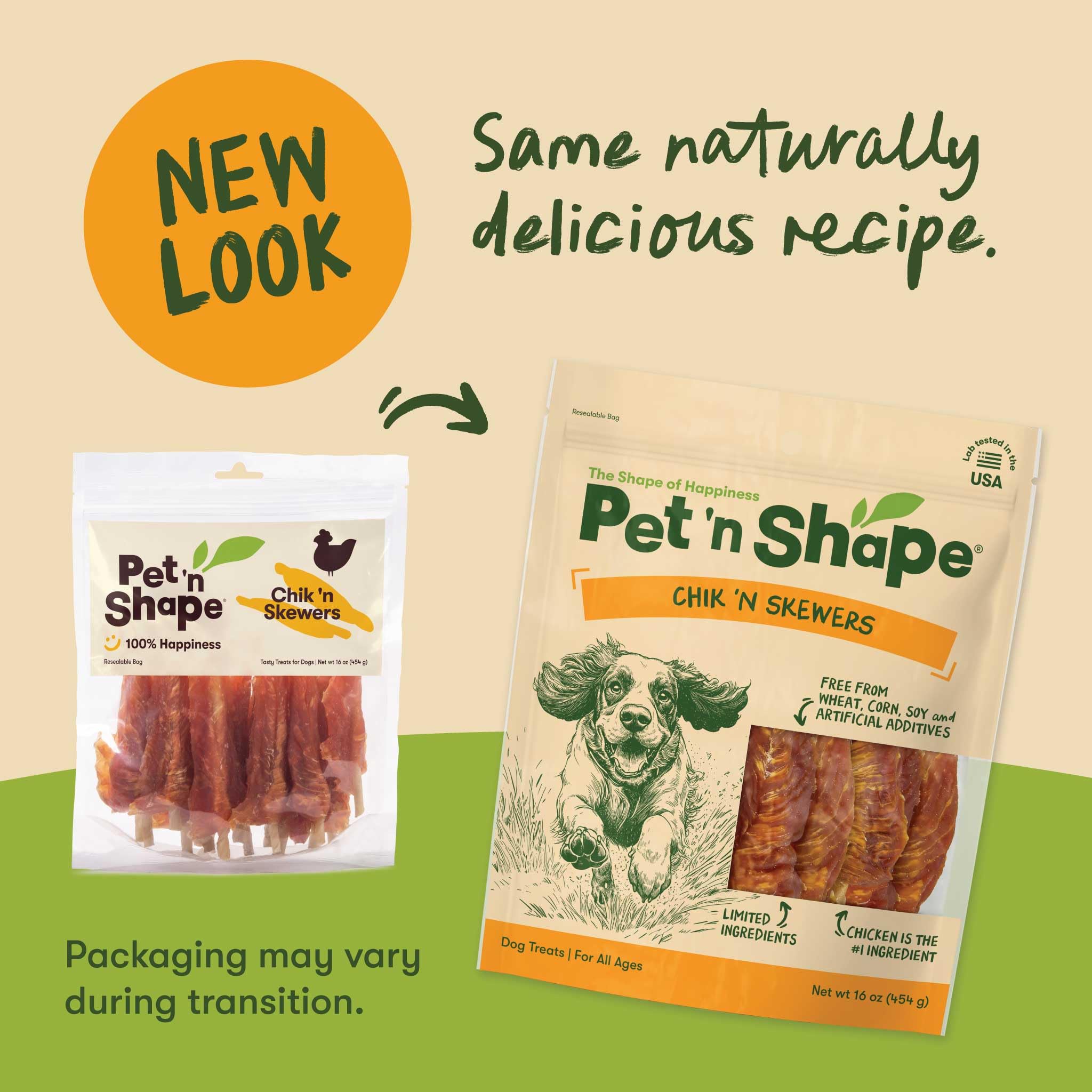 Pet 'n Shape Chik 'n Skewers rawhide chew closeup showing durable chew time for dogs