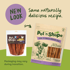 Chik 'n Sweet Potato Stix sticks broken for training rewards.