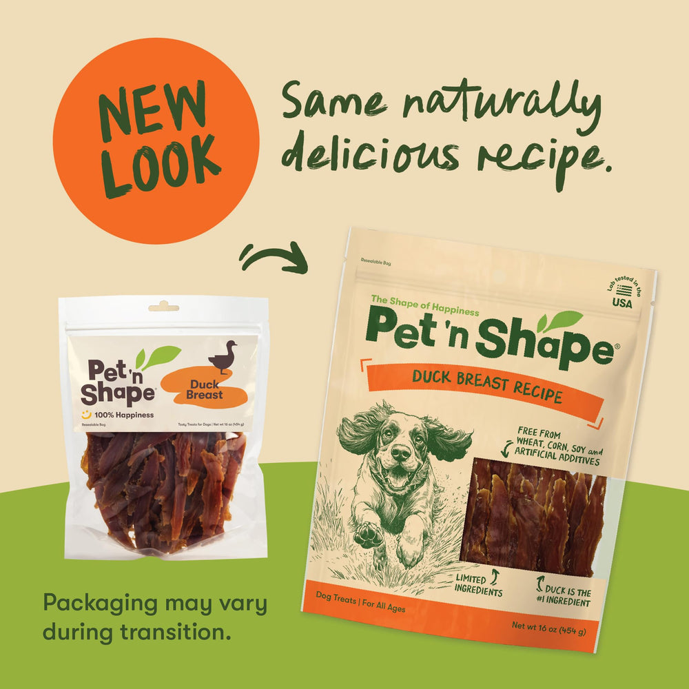 Pet 'n Shape duck breast jerky serving bowl with ready-to-serve pieces.