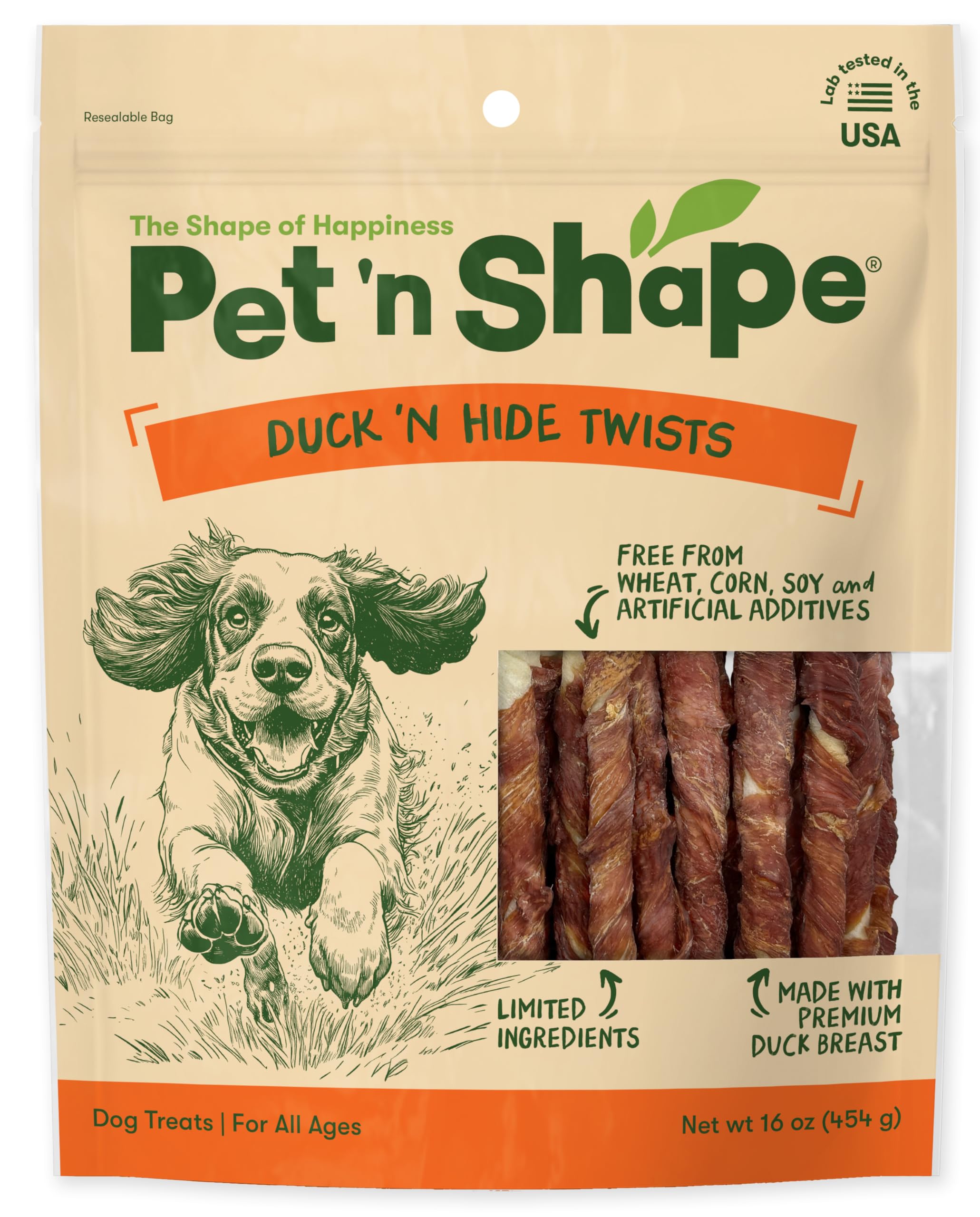 Pet 'n Shape Duck 'n Hide Twists packaging seal preserves freshness for easy storage.