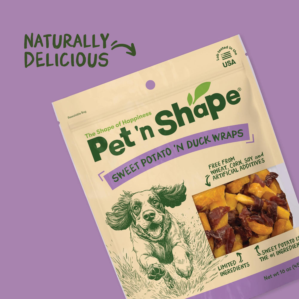 Pet 'n Shape no artificial additives in duck-n-sweet-potato treats.