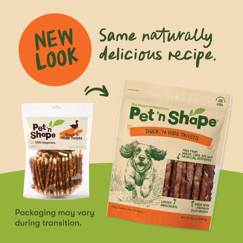 Pet 'n Shape rawhide stick chews with duck, ideal for long-lasting sessions.