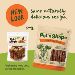 Pet 'n Shape rawhide stick chews with duck, ideal for long-lasting sessions.