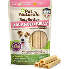 Pet Naturals BusyButter packaging shows a long-lasting rawhide-free chew for small dogs.