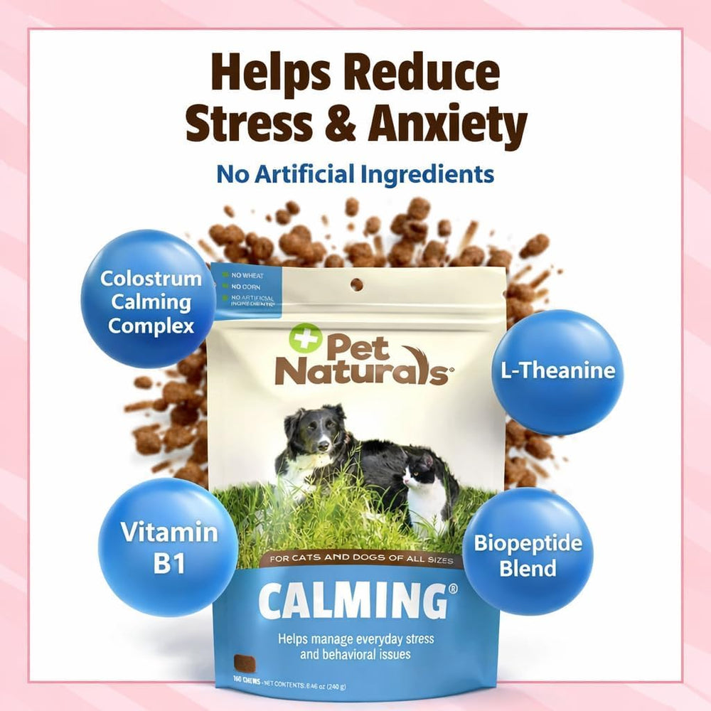 Pet Naturals Calming Chews dog treats close-up highlighting mood support.