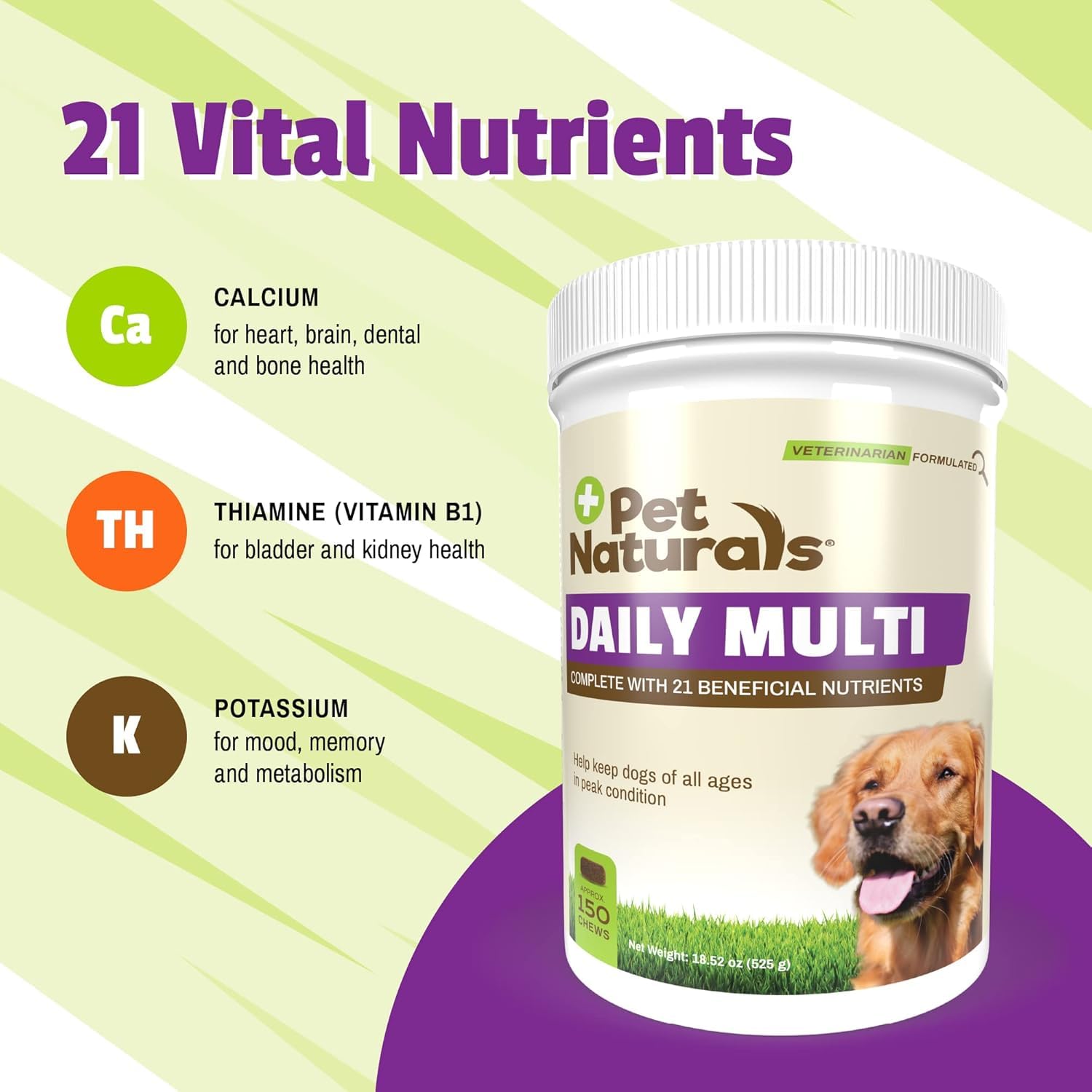 Pet Naturals Daily Multi chew close-up in veggie flavor for tasty supplementation.