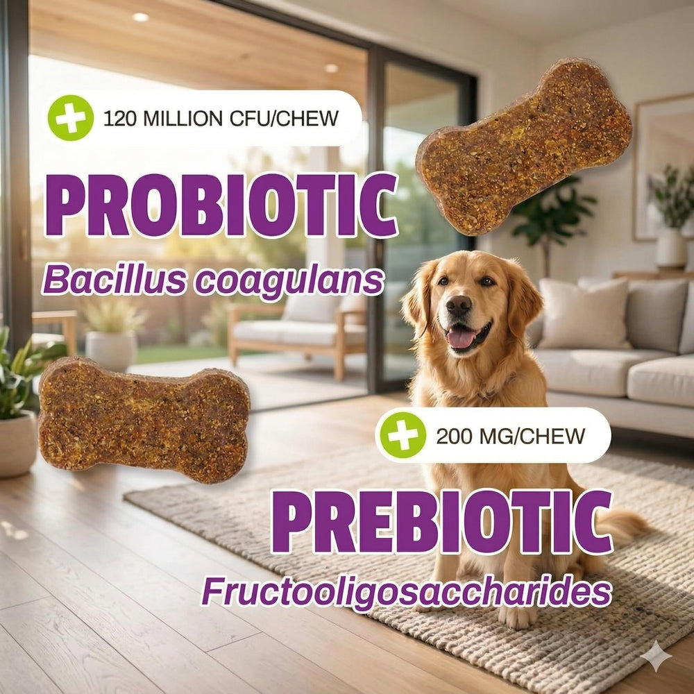 Pet Naturals Daily Probiotic image demonstrates digestive balance in dogs