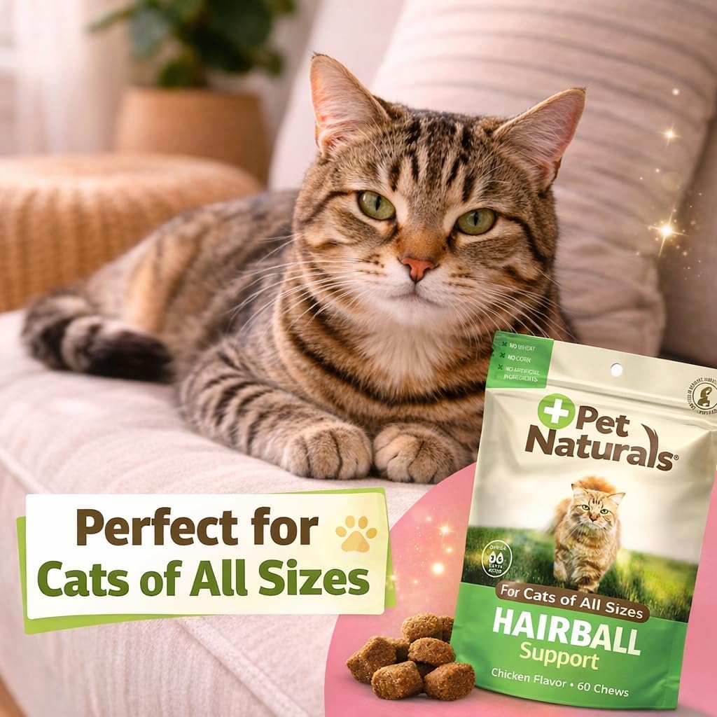 Pet Naturals Hairball Chews without wheat or corn for sensitive cats