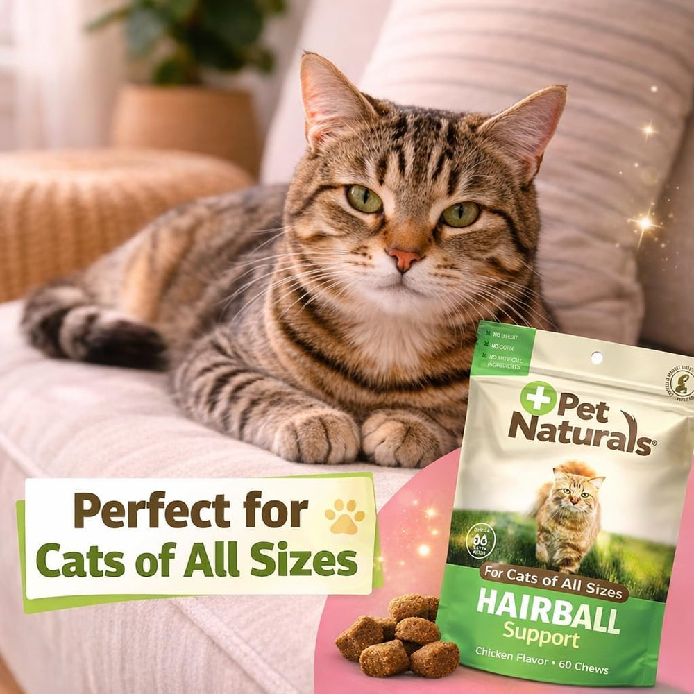 Pet Naturals Hairball Chews without wheat or corn for sensitive cats
