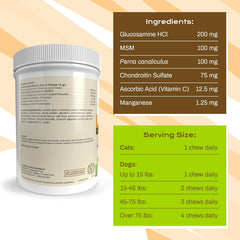 Close-up of glucosamine and MSM ingredients in Pet Naturals Hip + Joint