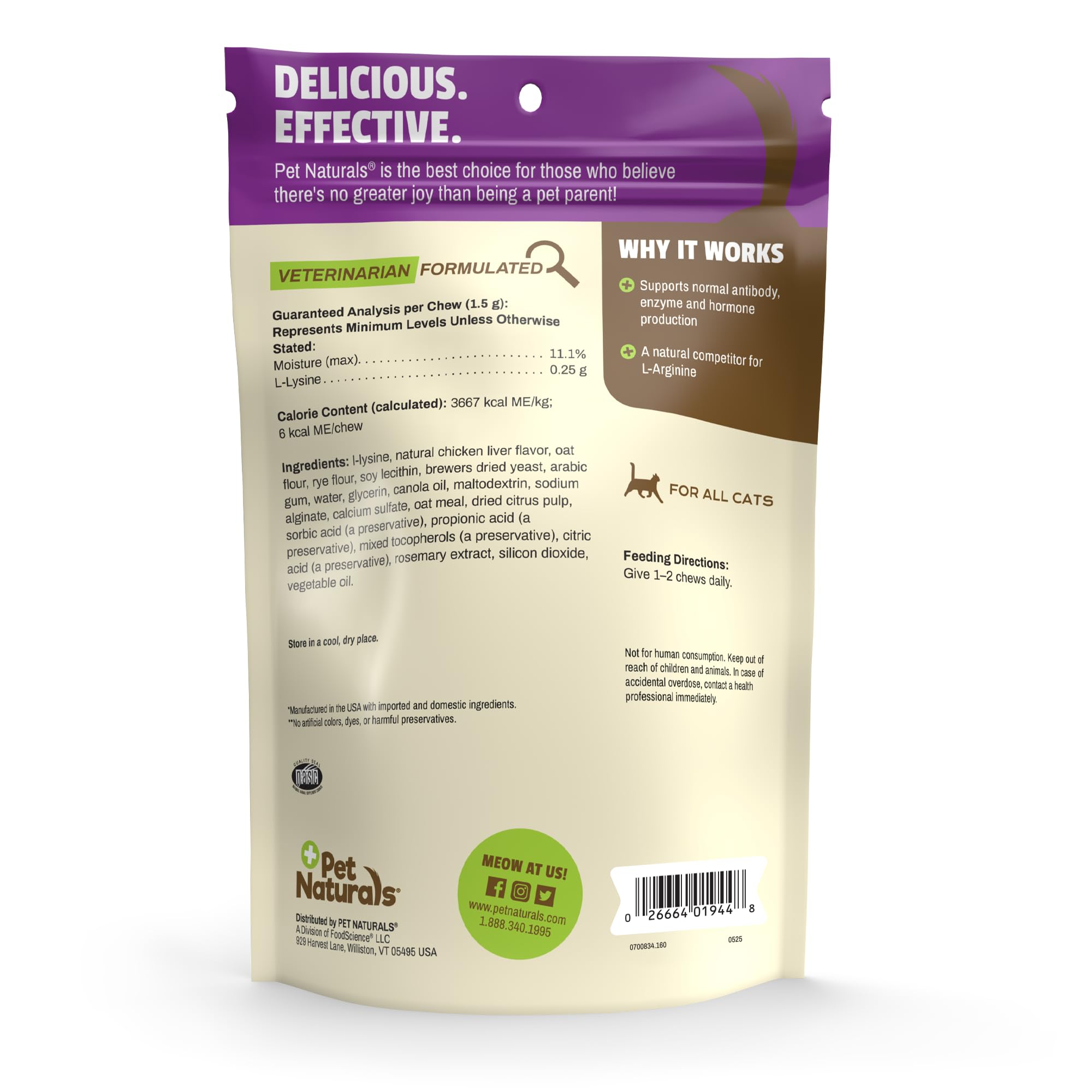 Pet Naturals Lysine Soft Chews 160-count value size for multi-cat households.