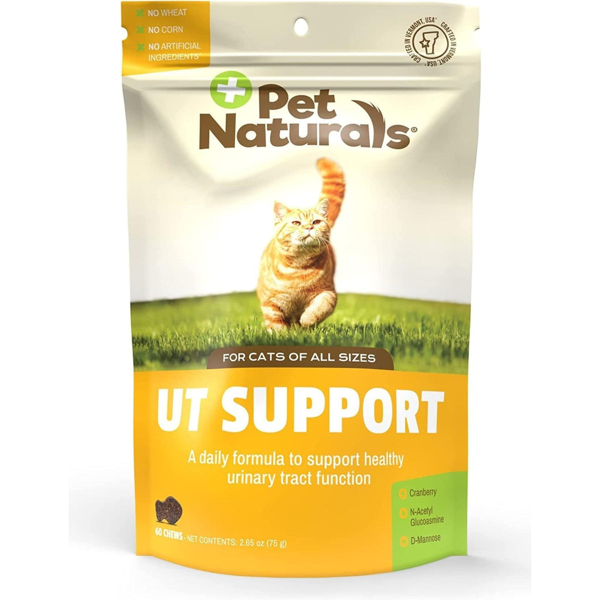 Pet Naturals UT Support bottle showing daily urinary health supplement for cats.