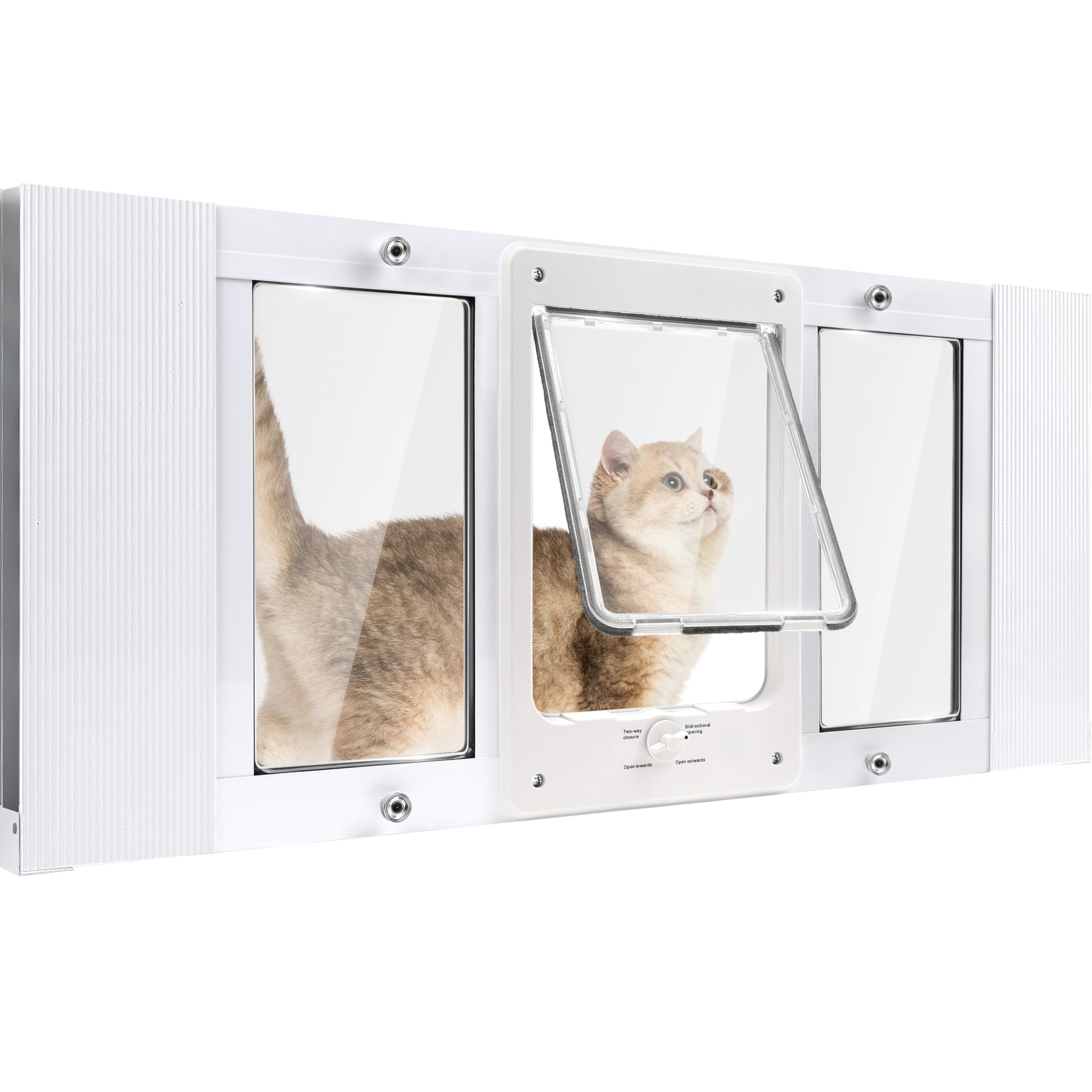 Petoasis full-size window pet door installed on a sash window for easy pet access.