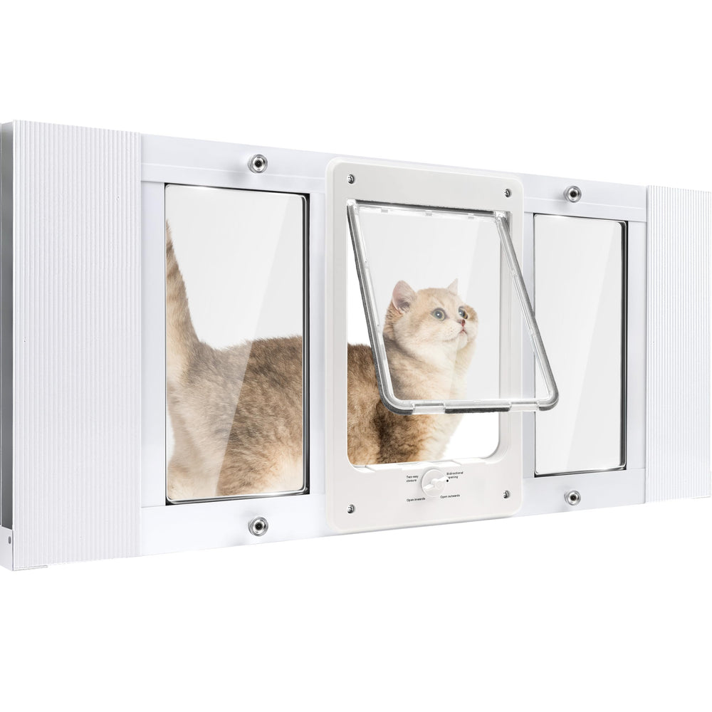 Petoasis full-size window pet door installed on a sash window for easy pet access.