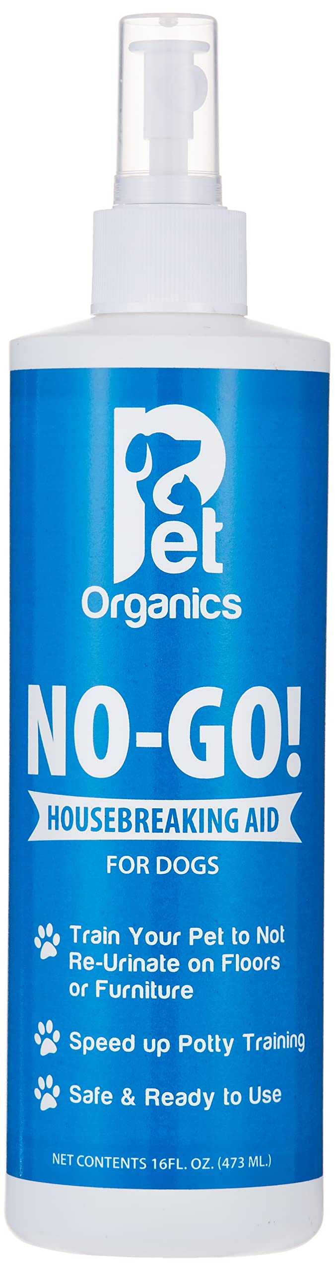 Pet Organics No-Go spray bottle deters dogs from treated areas.