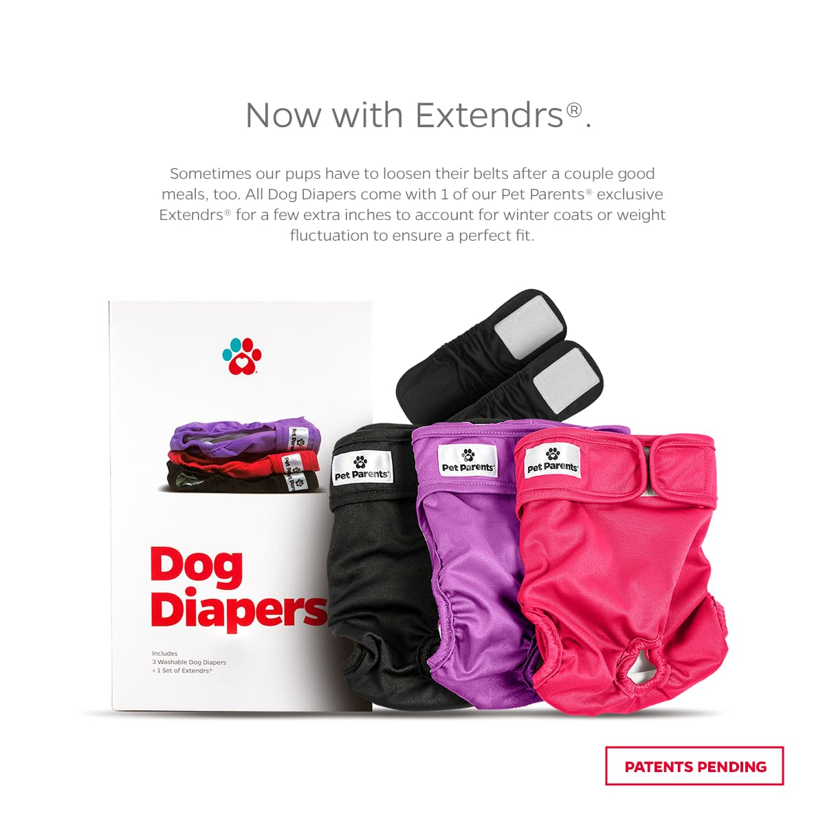 Pet Parents Extendrs close-up demonstrates extra inch for snug, leak-resistant fit.