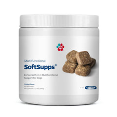 Pet Parents SoftSupps bottle showing 90 chews for daily mobility support