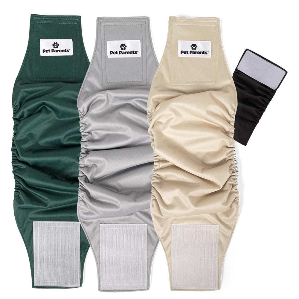 Pet Parents washable belly band for small dogs – measuring guide for a secure, comfortable fit.